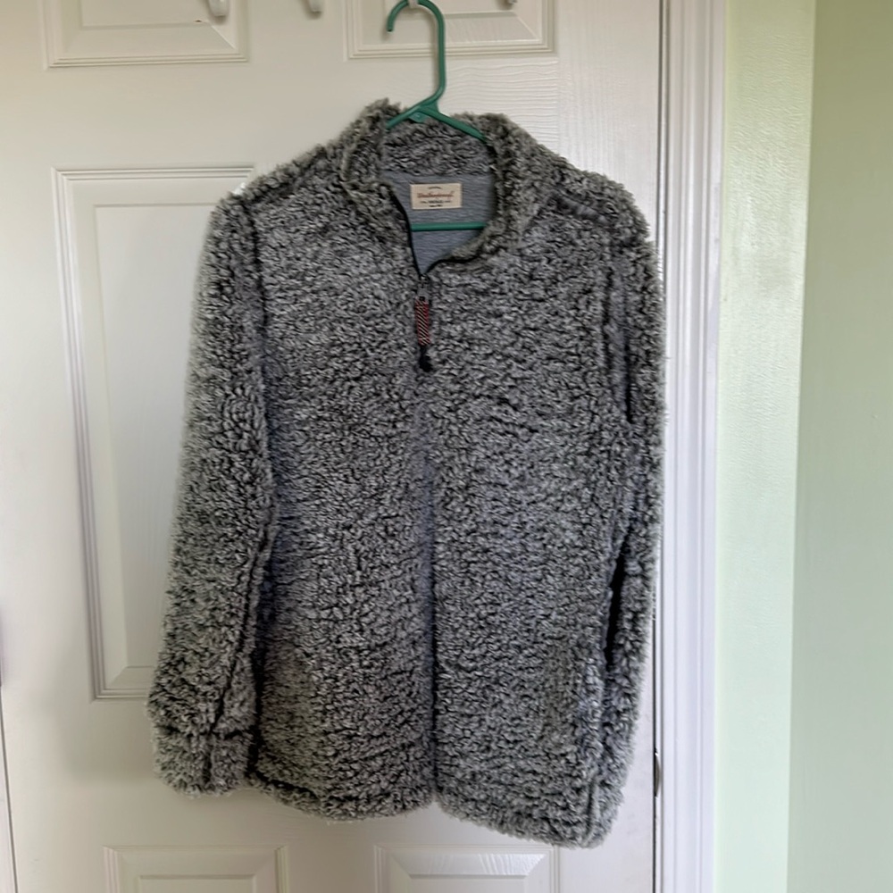 Sherpa quarter zip sweatshirt, grey, size medium